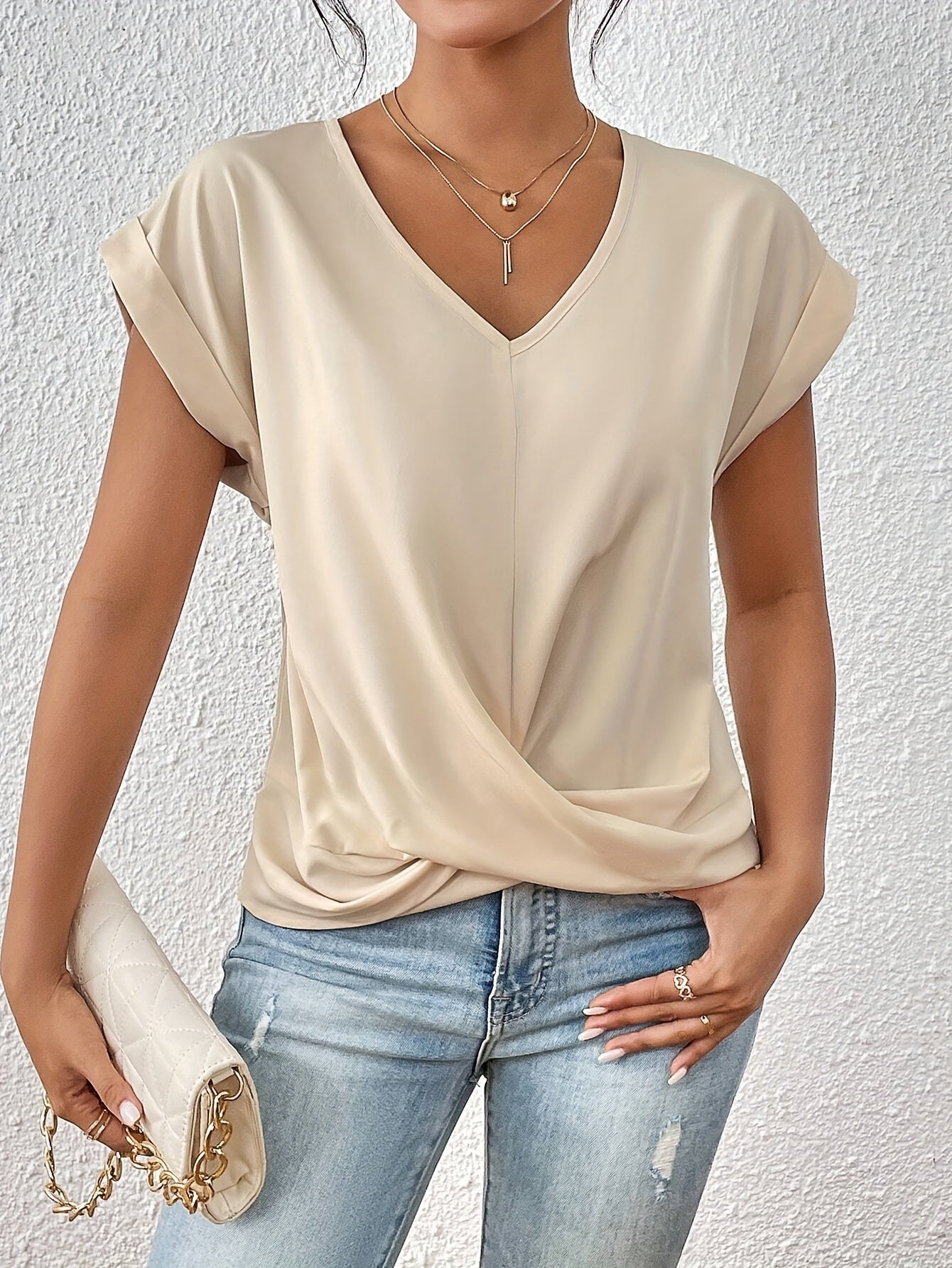 V-Neck Blouse With Draped Front Design For Women - Rebooters