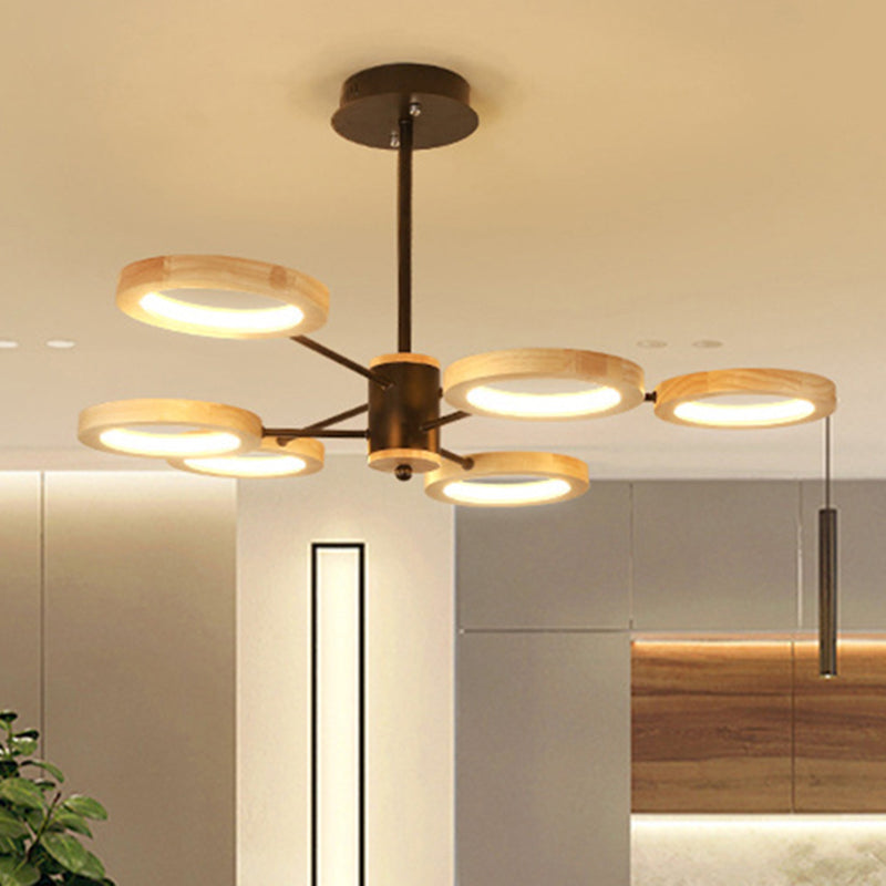 Wood Sputnik Chandelier Pendant Light Modern 3/5/6 Lights Black Led Ceiling Lamp - Rebooters