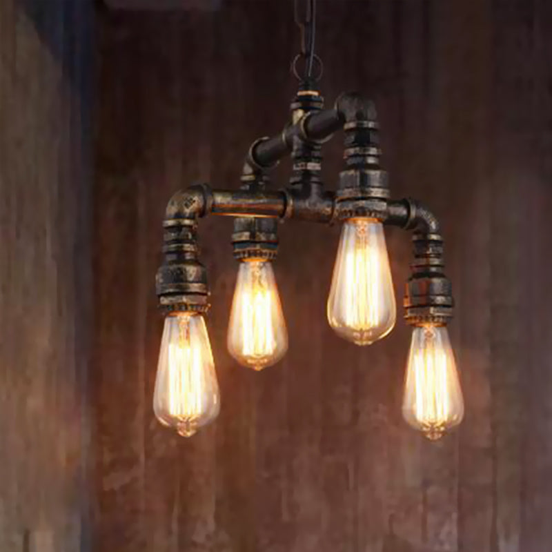 4 Lights 2-Layer Water Pipe Pendant Industrial Rust Chandelier - Rebooters