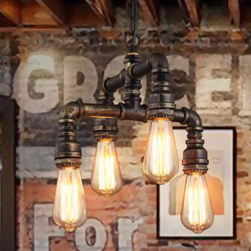 4 Lights 2-Layer Water Pipe Pendant Industrial Rust Chandelier - Rebooters