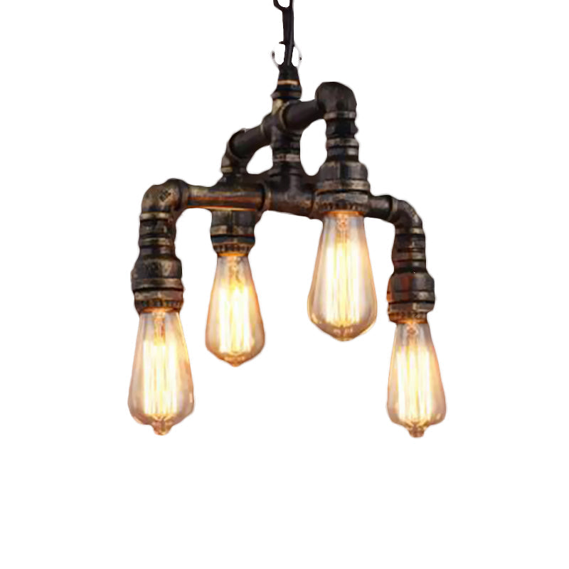 4 Lights 2-Layer Water Pipe Pendant Industrial Rust Chandelier - Rebooters