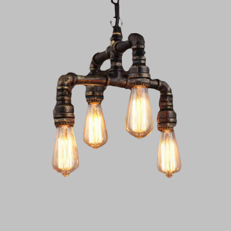 4 Lights 2-Layer Water Pipe Pendant Industrial Rust Chandelier - Rebooters