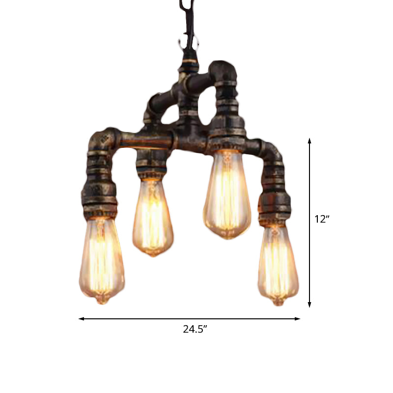 4 Lights 2-Layer Water Pipe Pendant Industrial Rust Chandelier - Rebooters