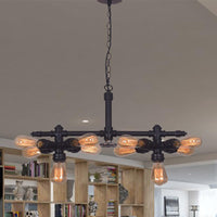 10 Bulbs Iron Ceiling Chandelier Vintage Black Pipe Light - Rebooters