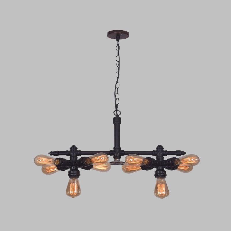 10 Bulbs Iron Ceiling Chandelier Vintage Black Pipe Light - Rebooters