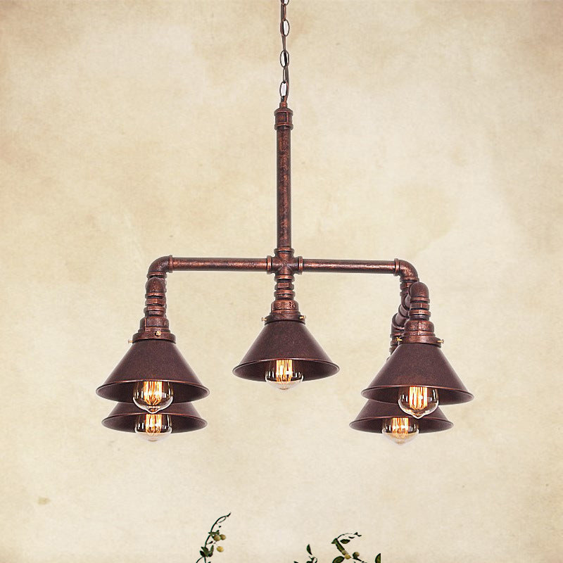 Metal Cone Pendant Chandelier Farmhouse 5-Bulb Ceiling Fixture - Rebooters