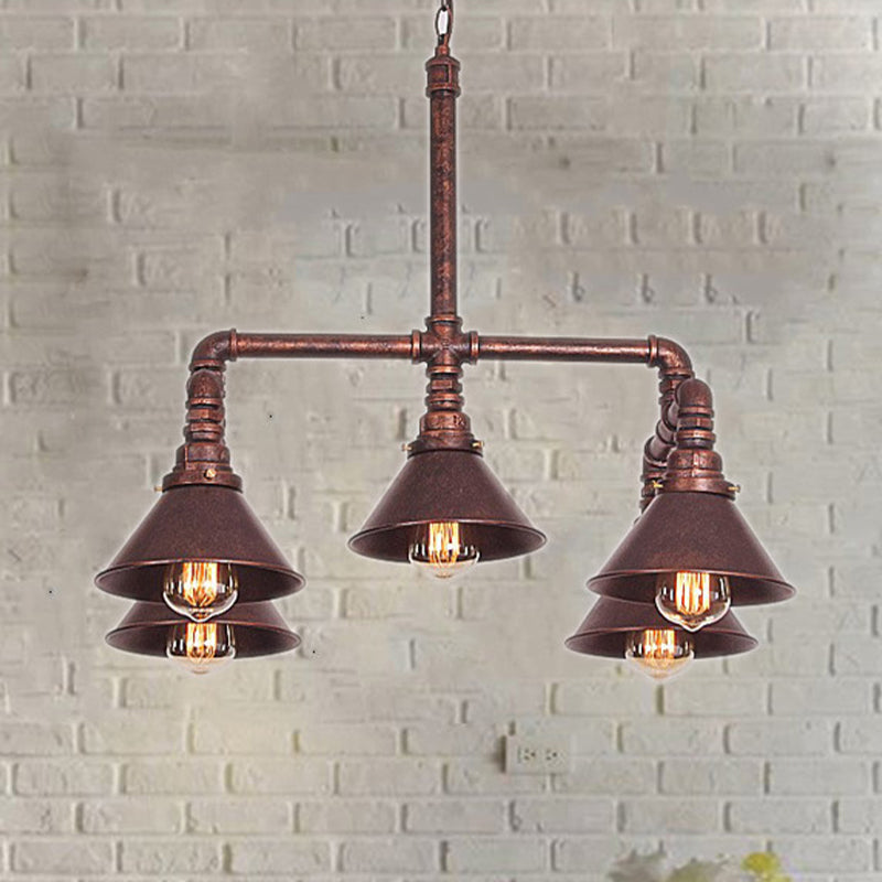 Metal Cone Pendant Chandelier Farmhouse 5-Bulb Ceiling Fixture - Rebooters