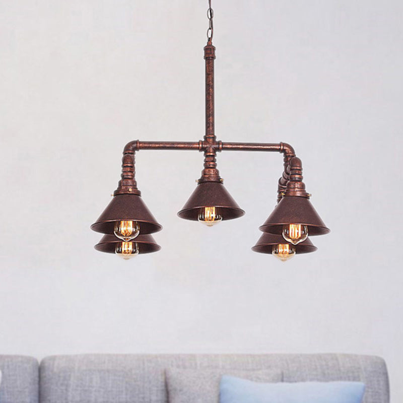 Metal Cone Pendant Chandelier Farmhouse 5-Bulb Ceiling Fixture - Rebooters