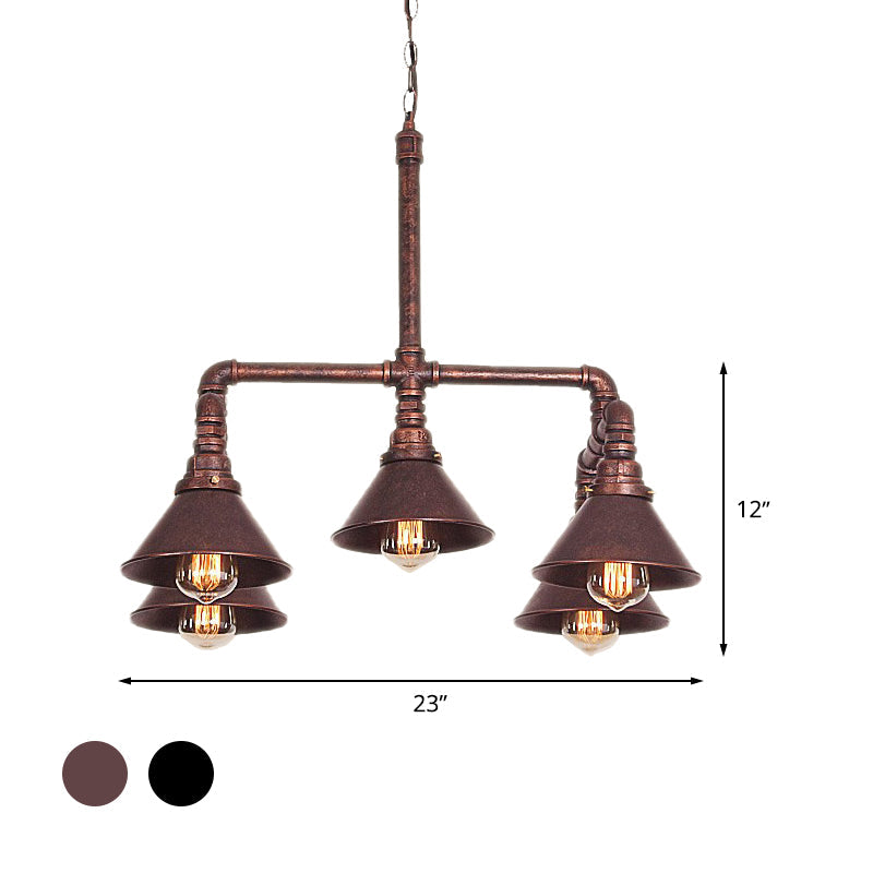 Metal Cone Pendant Chandelier Farmhouse 5-Bulb Ceiling Fixture - Rebooters