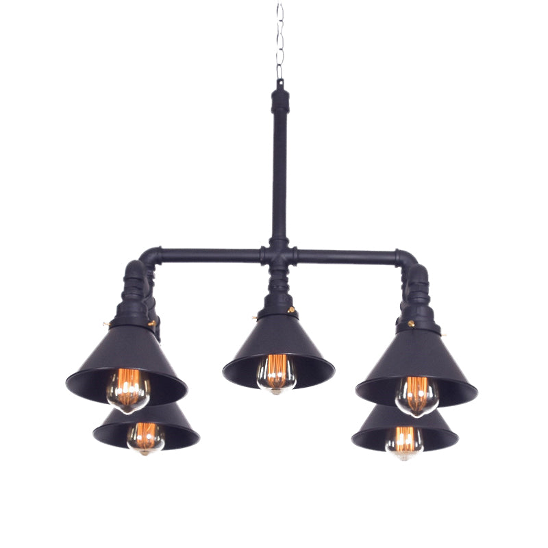 Metal Cone Pendant Chandelier Farmhouse 5-Bulb Ceiling Fixture - Rebooters