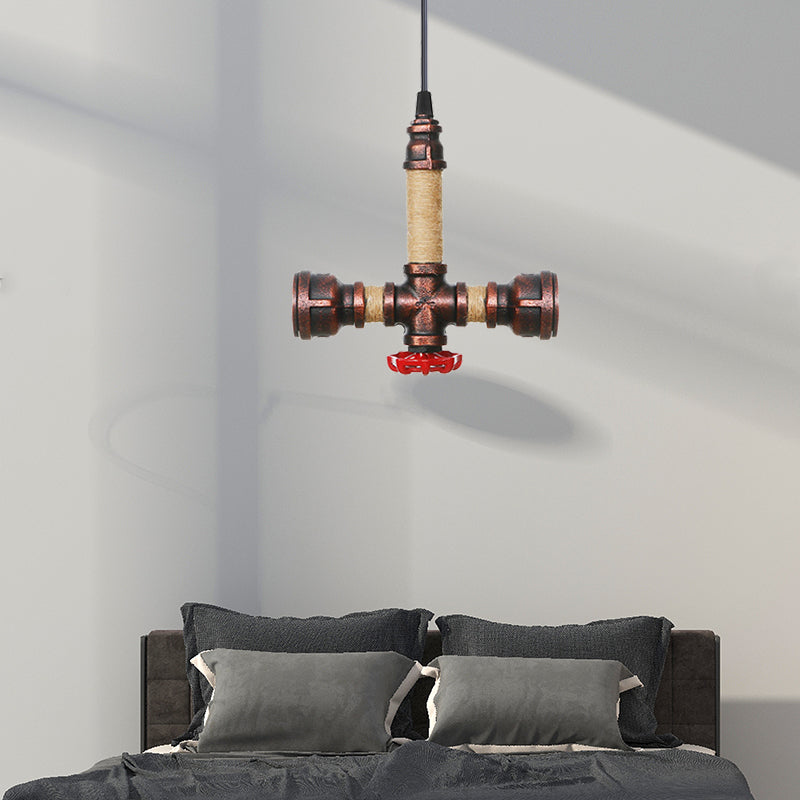 2/3 Heads Pendant Chandelier Vintage Water Pipe Metallic Hanging Ceiling Light in Rust 8 9 10 Width - Rebooters