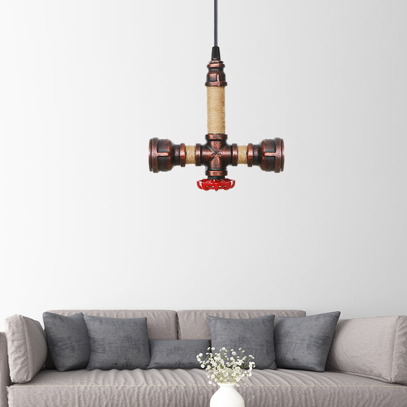 2/3 Heads Pendant Chandelier Vintage Water Pipe Metallic Hanging Ceiling Light in Rust 8 9 10 Width - Rebooters