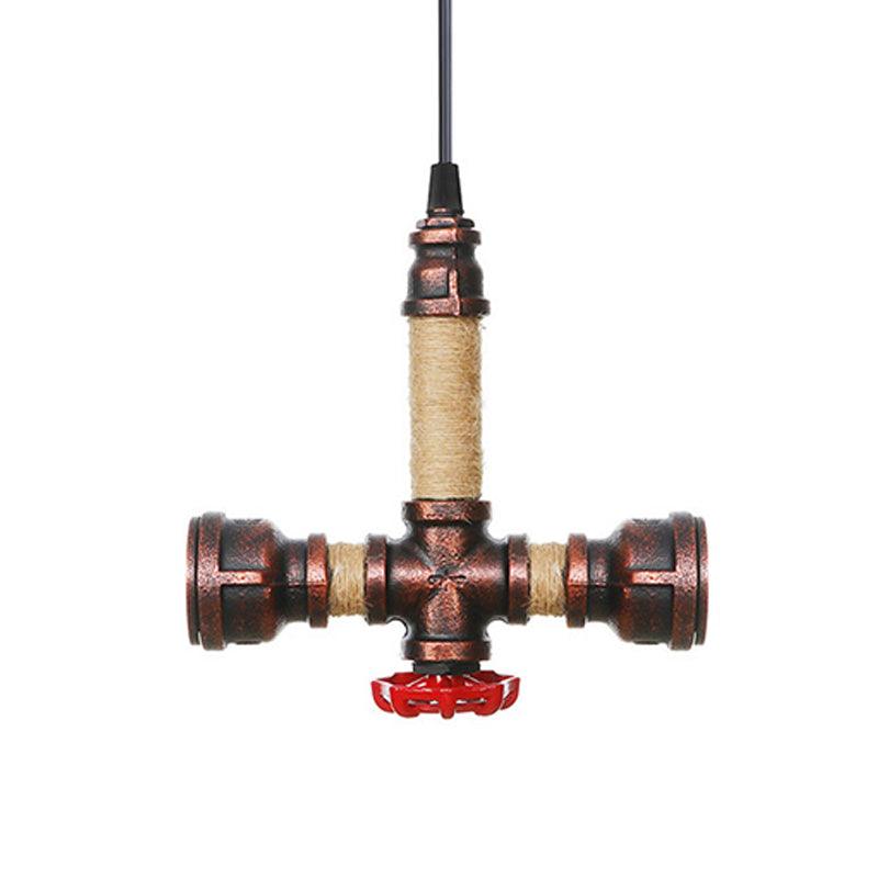 2/3 Heads Pendant Chandelier Vintage Water Pipe Metallic Hanging Ceiling Light in Rust 8 9 10 Width - Rebooters