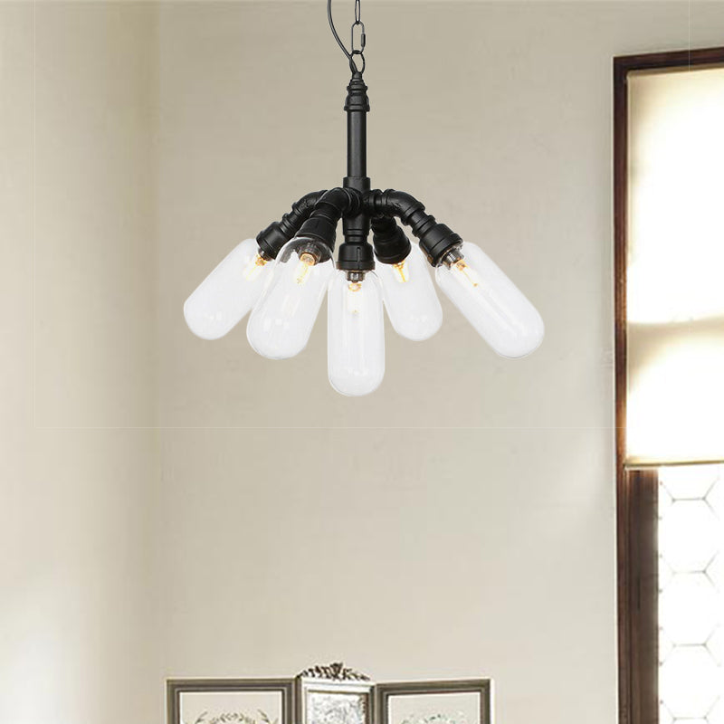 Black Piping Chandelier Lighting Industrial Iron Pendant Lamp - Rebooters