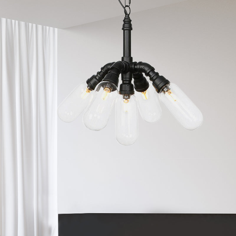 Black Piping Chandelier Lighting Industrial Iron Pendant Lamp - Rebooters