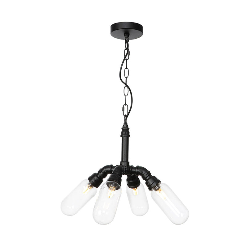 Vintage Water Pipe Chandelier Pendant Light Black LED Lamp - Rebooters