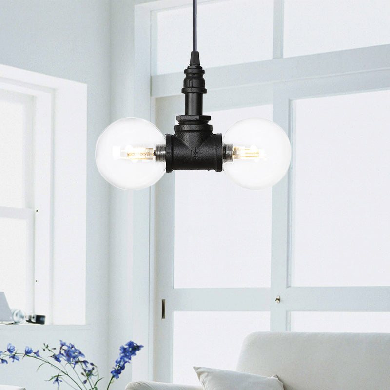 2/3/4-Bulb Globe Pendant Chandelier Industrial Black Clear Glass - Rebooters