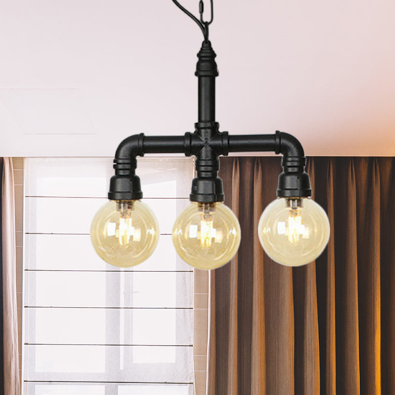 Ball Amber Glass Pendant Light Industrial 3/4 Lights Chandelier - Rebooters