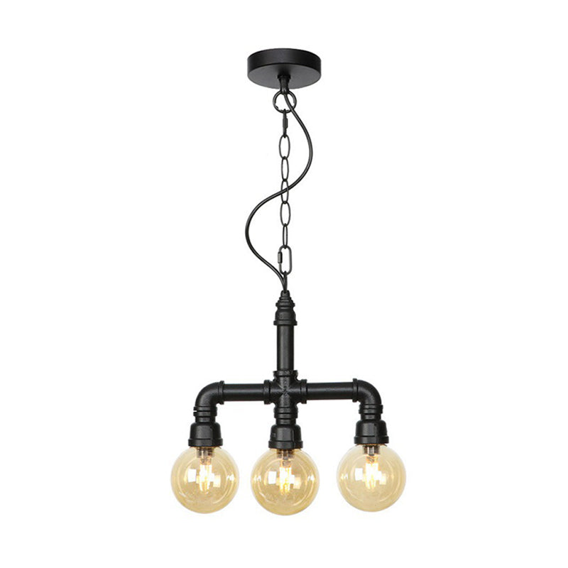 Ball Amber Glass Pendant Light Industrial 3/4 Lights Chandelier - Rebooters