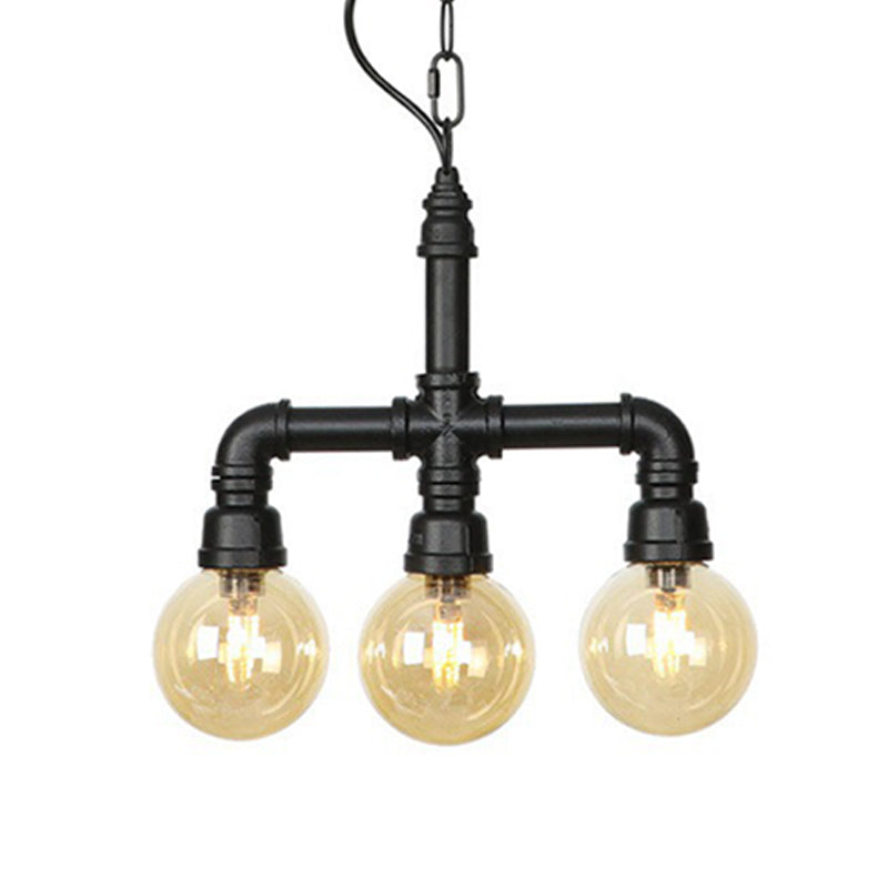 Ball Amber Glass Pendant Light Industrial 3/4 Lights Chandelier - Rebooters