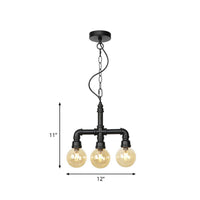 Ball Amber Glass Pendant Light Industrial 3/4 Lights Chandelier - Rebooters