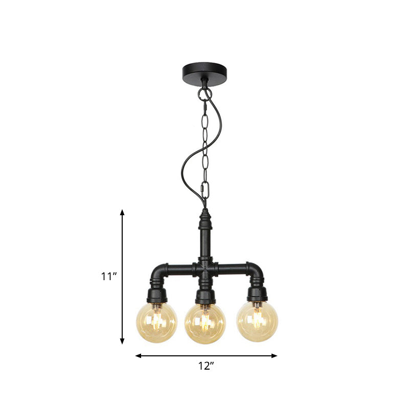 Ball Amber Glass Pendant Light Industrial 3/4 Lights Chandelier - Rebooters