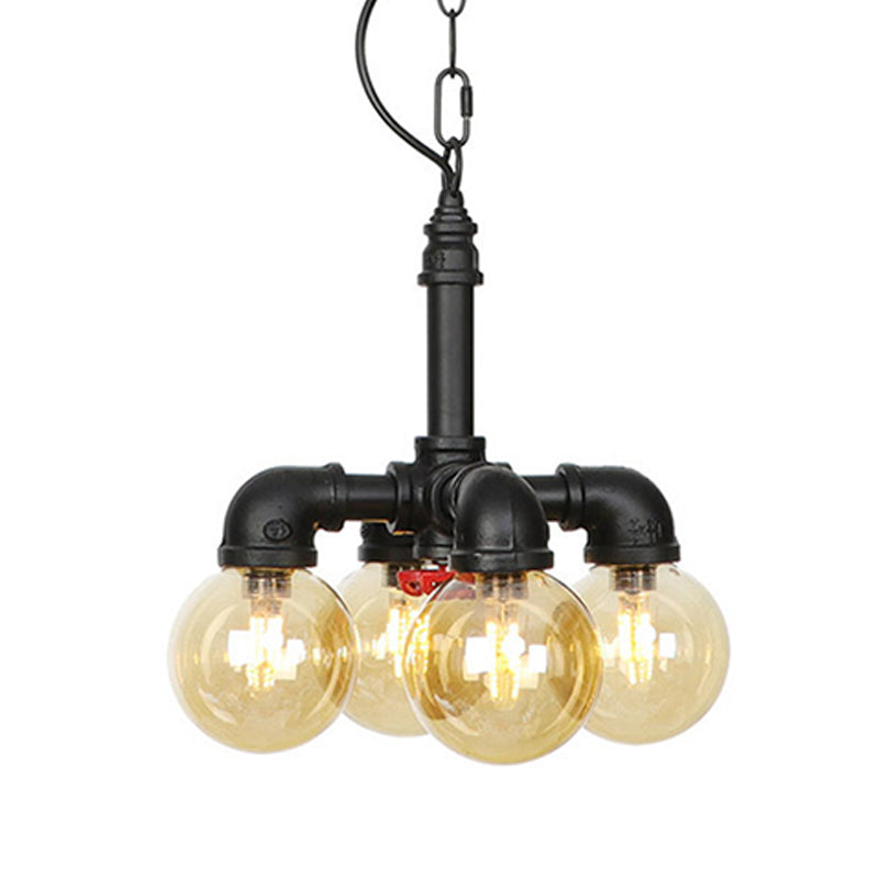 Ball Amber Glass Pendant Light Industrial 3/4 Lights Chandelier - Rebooters