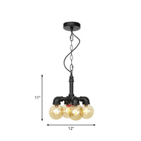 Ball Amber Glass Pendant Light Industrial 3/4 Lights Chandelier - Rebooters