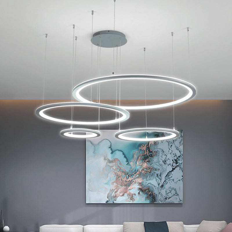 White/Grey Circular Chandelier Lighting Modernist 3/4 Lights - Rebooters