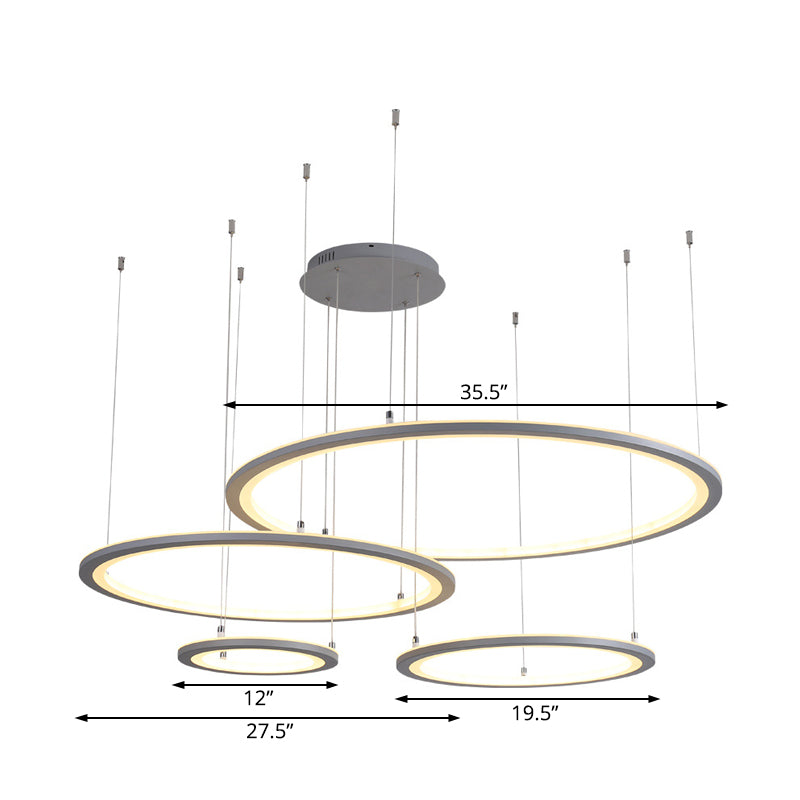 White/Grey Circular Chandelier Lighting Modernist 3/4 Lights - Rebooters