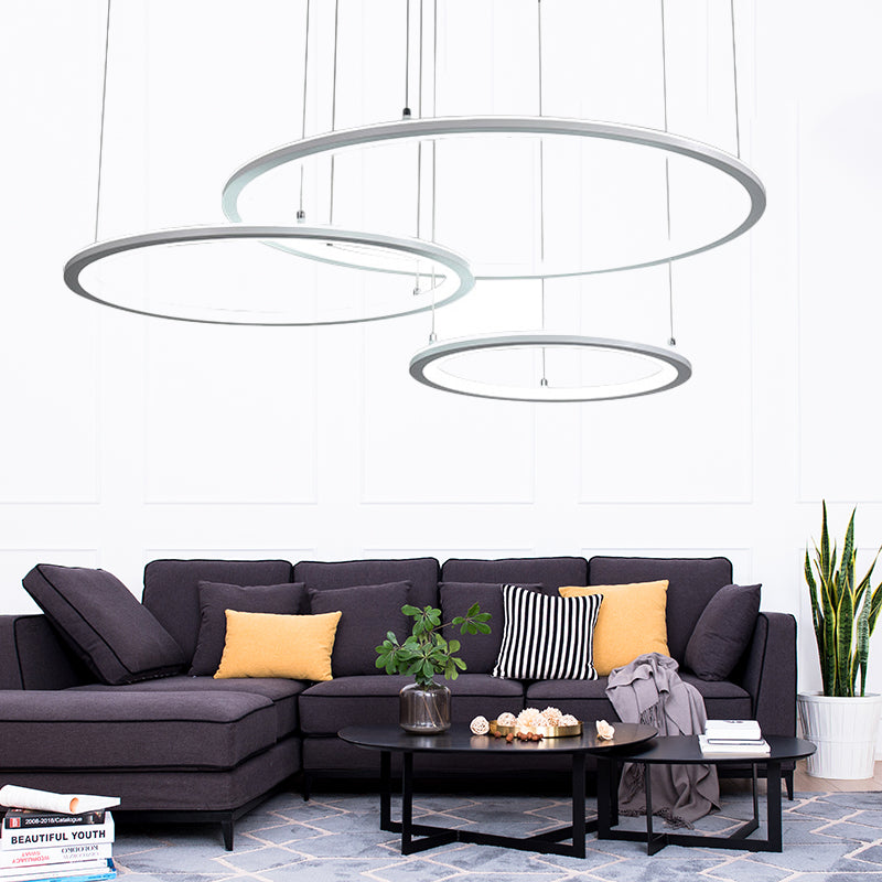 White/Grey Circular Chandelier Lighting Modernist 3/4 Lights - Rebooters