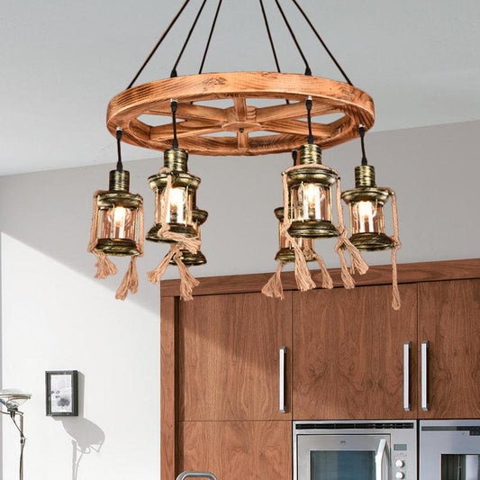 6-Light Metal Hanging Chandelier Coastal Bronze Kerosene Light Fixture - Rebooters