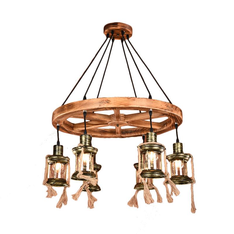 6-Light Metal Hanging Chandelier Coastal Bronze Kerosene Light Fixture - Rebooters