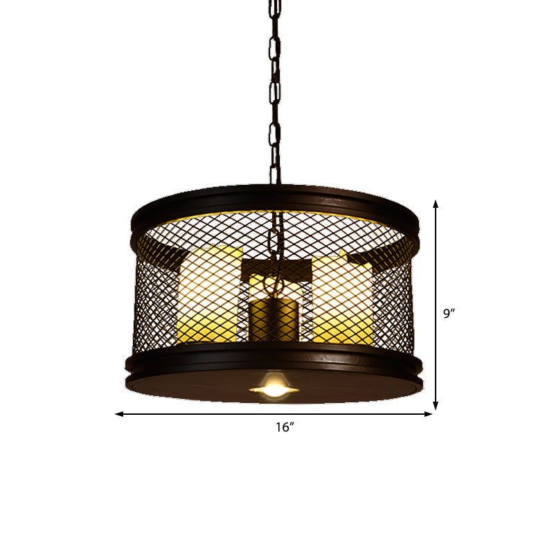 Black Drum Shade Chandelier Industrial Metal and Resin 3-Light Pendant - Rebooters