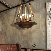 5-Light Metal Hanging Chandelier Industrial Rust Candle Pendant Light - Rebooters