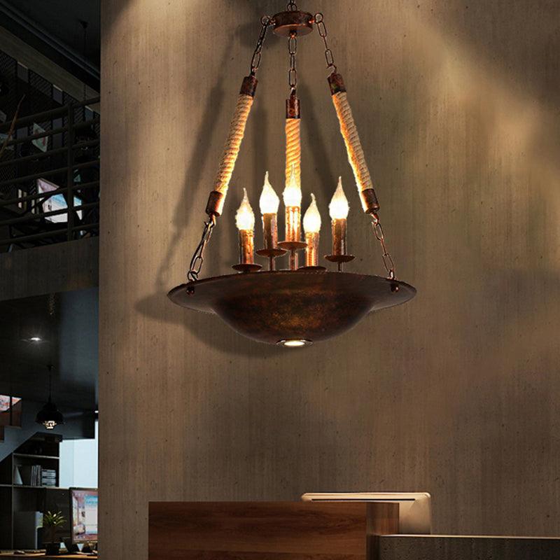 5-Light Metal Hanging Chandelier Industrial Rust Candle Pendant Light - Rebooters