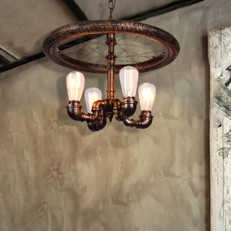 Wagon Wheel Metal Light Chandelier Retro Rustic 4-Light - Rebooters