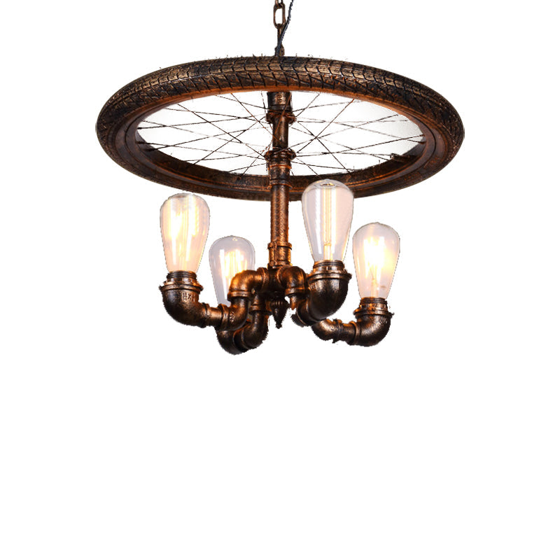 Wagon Wheel Metal Light Chandelier Retro Rustic 4-Light - Rebooters