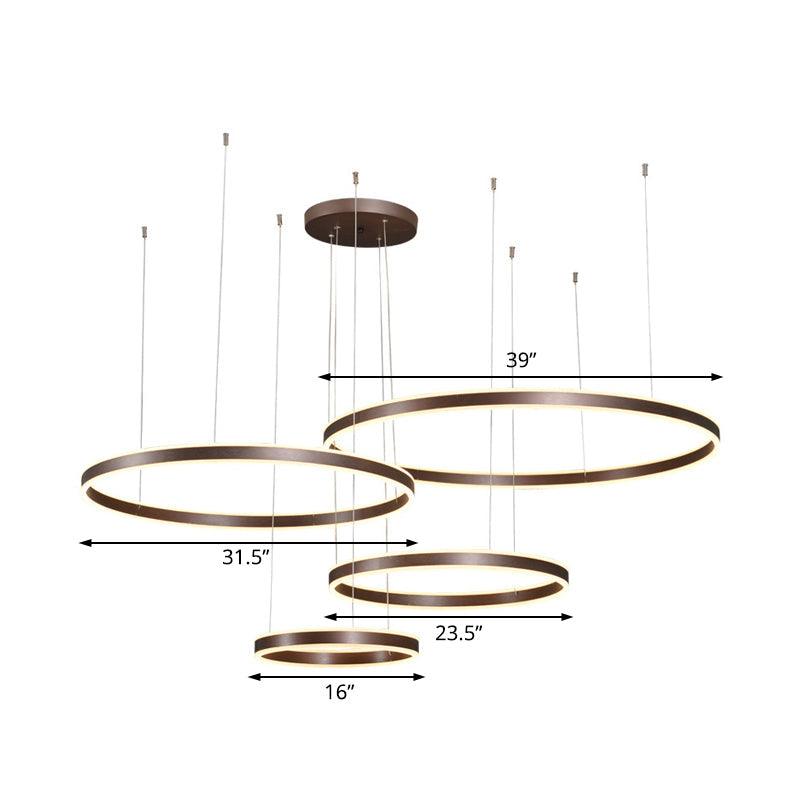 3/4-Light Circular LED Chandelier Contemporary Coffee Acrylic Pendant Lighting - Rebooters