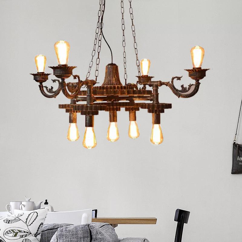 9 Lights Ceiling Light Vintage Exposed Bulb Metal Chandelier - Rebooters