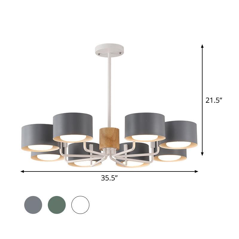 8 Heads Living Room Chandelier Modernist Grey Green White Finish - Rebooters