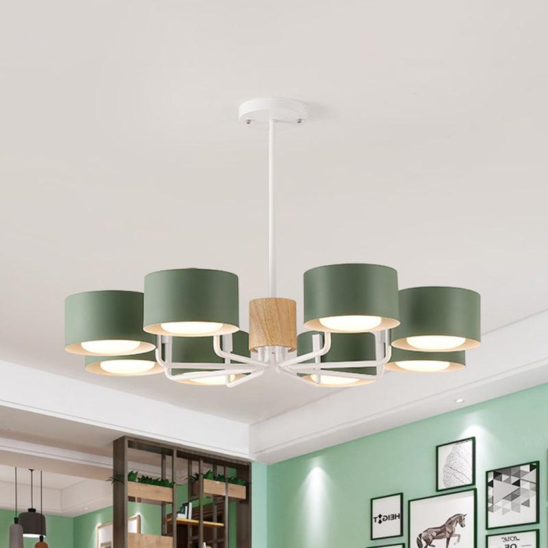 8 Heads Living Room Chandelier Modernist Grey Green White Finish - Rebooters