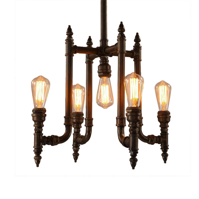 Rust 5 Bulbs Chandelier Lighting Antiqued Metallic Fixture - Rebooters