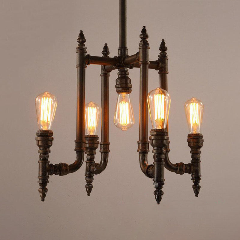 Rust 5 Bulbs Chandelier Lighting Antiqued Metallic Fixture - Rebooters