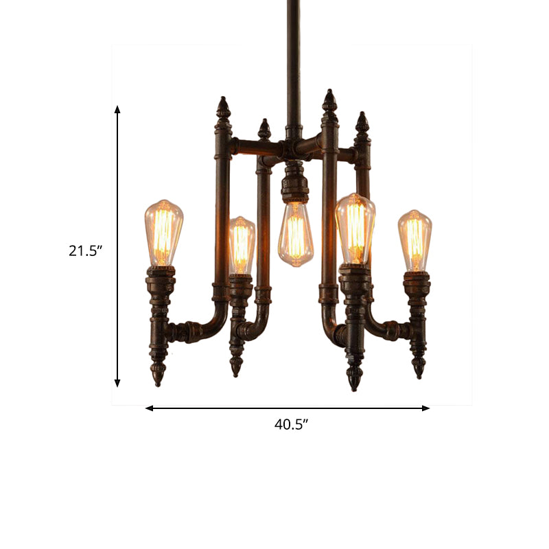 Rust 5 Bulbs Chandelier Lighting Antiqued Metallic Fixture - Rebooters