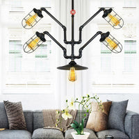 Abstract Pipe Living Room Pendant Vintage Metallic 5-Light Black Hanging Chandelier - Rebooters