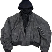 Men's Gothic Two Piece Jacket Faux Leather Oversize Hoodie - Rebooters Mens Leather Jackets