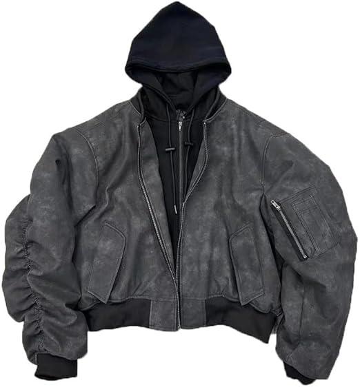 Men's Gothic Two Piece Jacket Faux Leather Oversize Hoodie - Rebooters Mens Leather Jackets