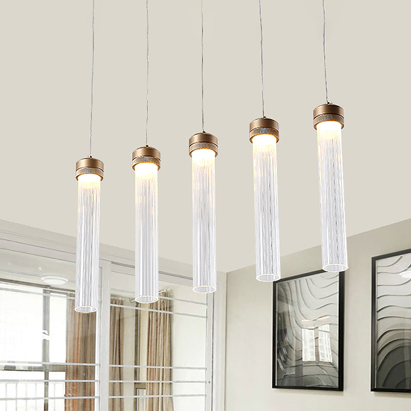 Tubular Clear Glass Cluster Pendant Light Minimalism 5-Light Brass Lamp - Rebooters