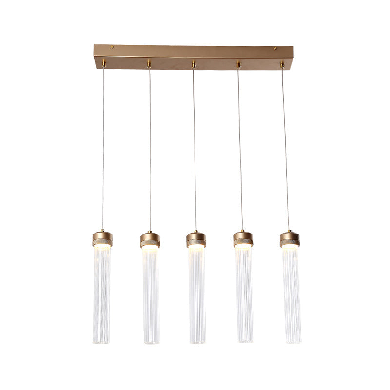 Tubular Clear Glass Cluster Pendant Light Minimalism 5-Light Brass Lamp - Rebooters